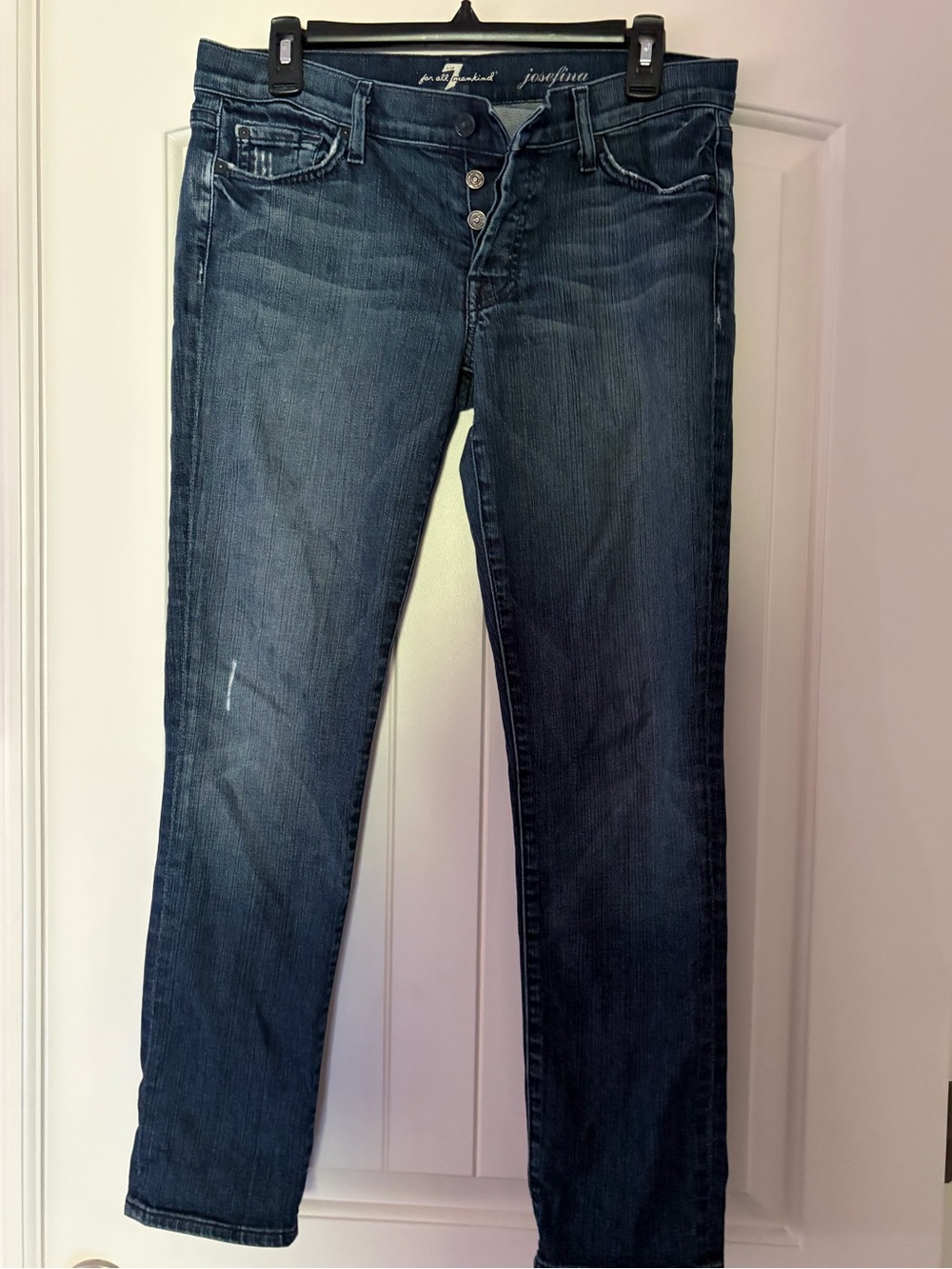 7 for All Mankind Josefina Jeans Women’s Mid-Rise Dark Blue Slim Straight Jeans